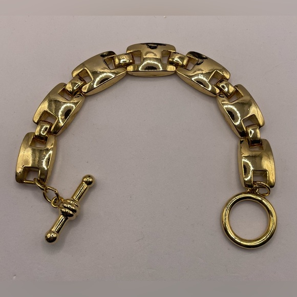 Source Unknown Jewelry - Bold Chunky Gold Tone Linked Bracelet Toggle Clasp Very Shiny